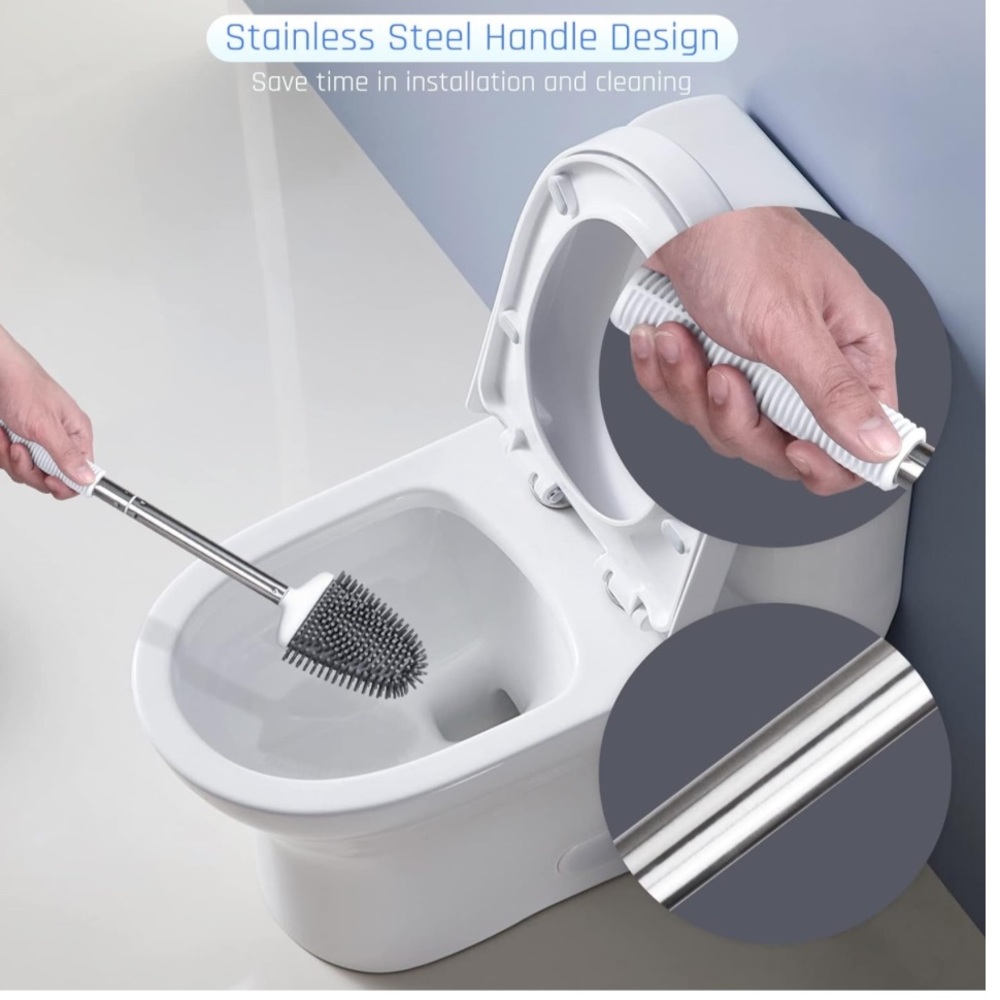 Toilet Brush and Holder Set for Bathroom, Flexible Silicone Bristles - Picture 4 of 8